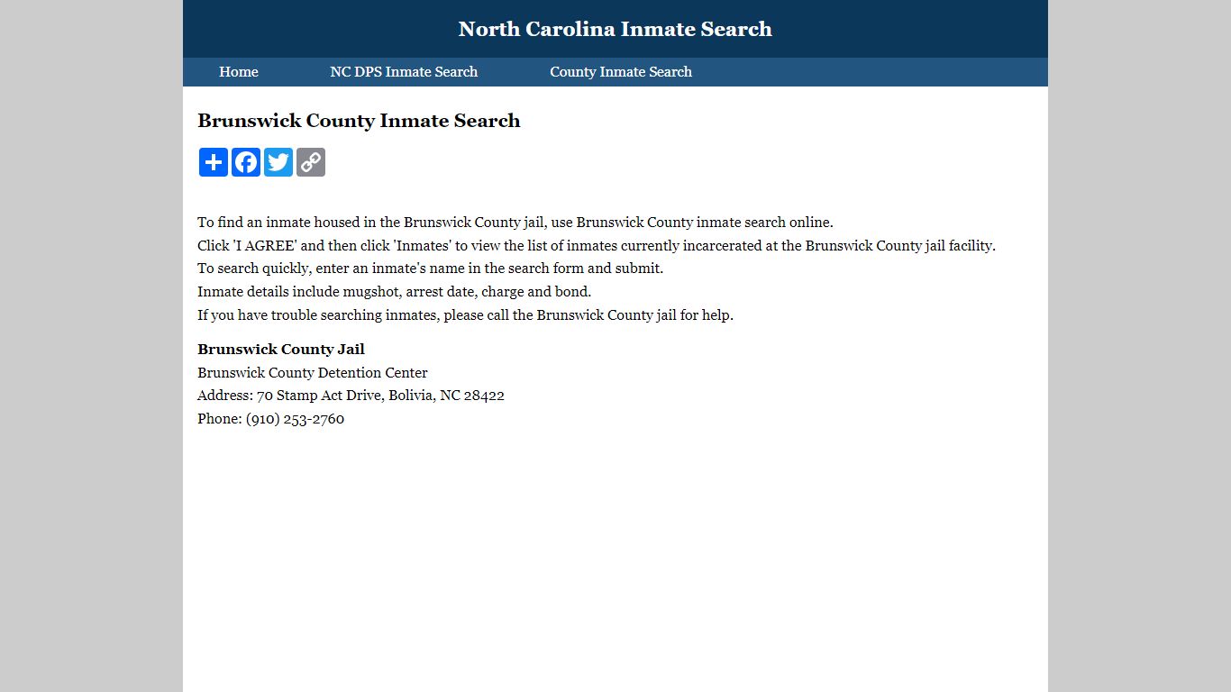 Brunswick County Inmate Search